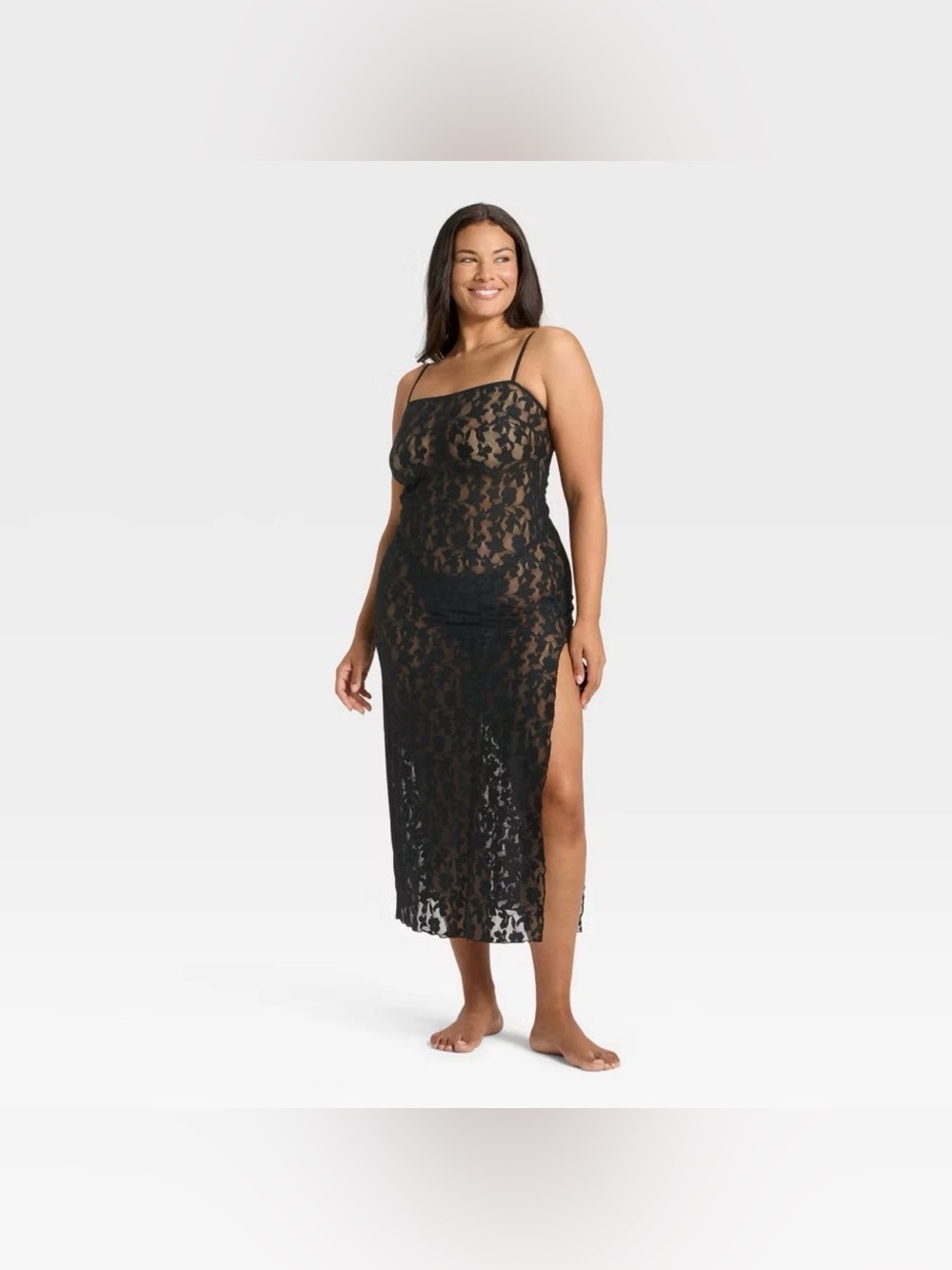 NWT Auden black lace sexy full length lingerie nightgown adjustable straps Med - Picture 4 of 8